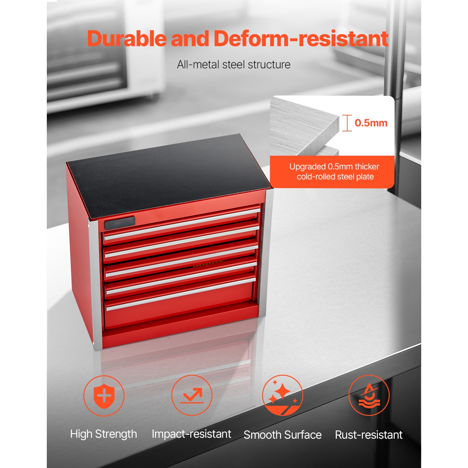 Tool Box 8.6-inch Portable Metal Tool Box With 5 Drawers Tool Organizer Red_voghion.com